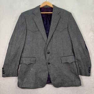 Pagano West Blazer Men 44R TWEED Wool Houndstooth Wool Blend Elbow Patch Western